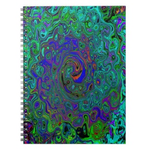 Caderno Espiral Abstrato Marmoreado Azul e Aquamarino
