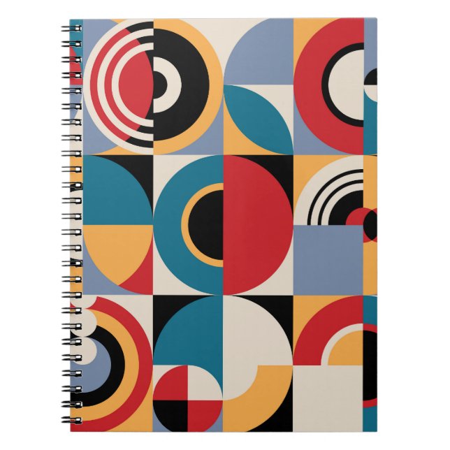 Caderno Espiral Abstrato Memphis: Estilo de Vintagem Geométrico. (Frente)