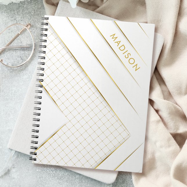 Caderno Espiral Abstrato mínimo Dourado de luxo branco (Criador carregado)