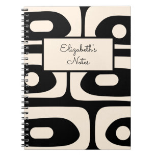 Caderno Espiral Abstrato Mínimo Negro e Creme do século Médio Piqu