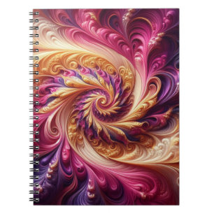 Caderno Espiral Abstrato Moderno Rodando Rosa, Dourado e Roxo