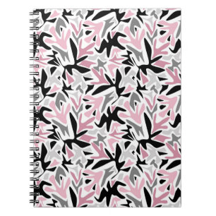 Caderno Espiral Abstrato, Preto e Rosa, Juventude, Pílula Moderna