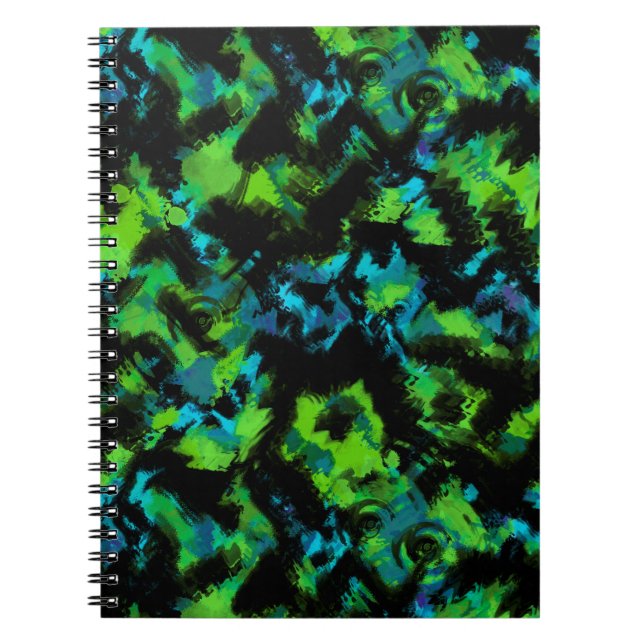 Caderno Espiral Abstrato preto e verde (Frente)