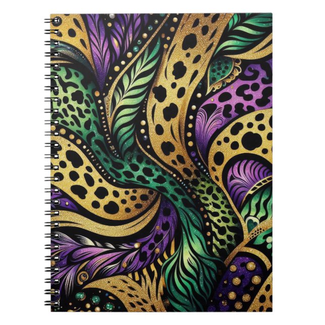 CADERNO ESPIRAL ABSTRATO PURPLE GREEN DOURADO MARDI ESLASHSHES (Frente)