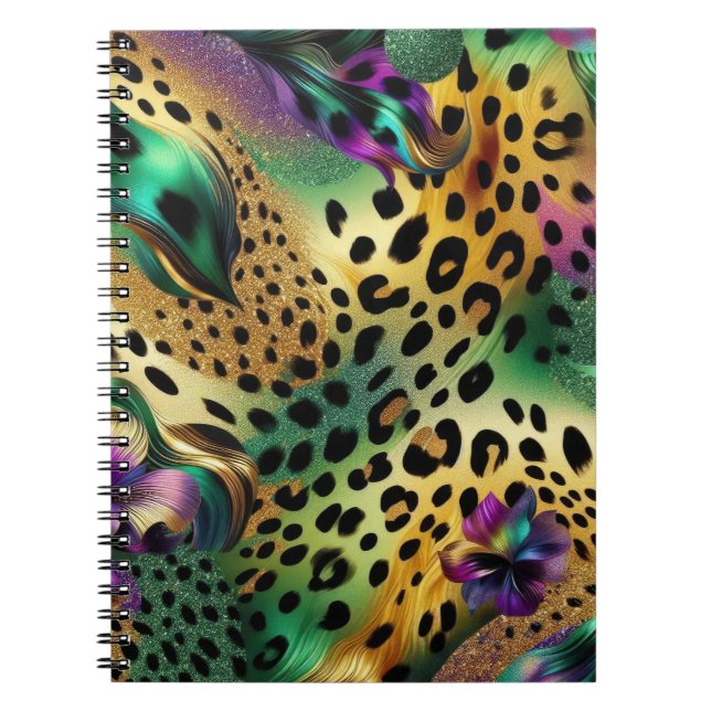 CADERNO ESPIRAL ABSTRATO PURPLE GREEN DOURADO MARDI ESLASHSHES (Frente)