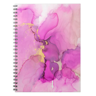 Caderno Espiral Abstrato púrpura, lilás, rosa, fundo dourado, pare