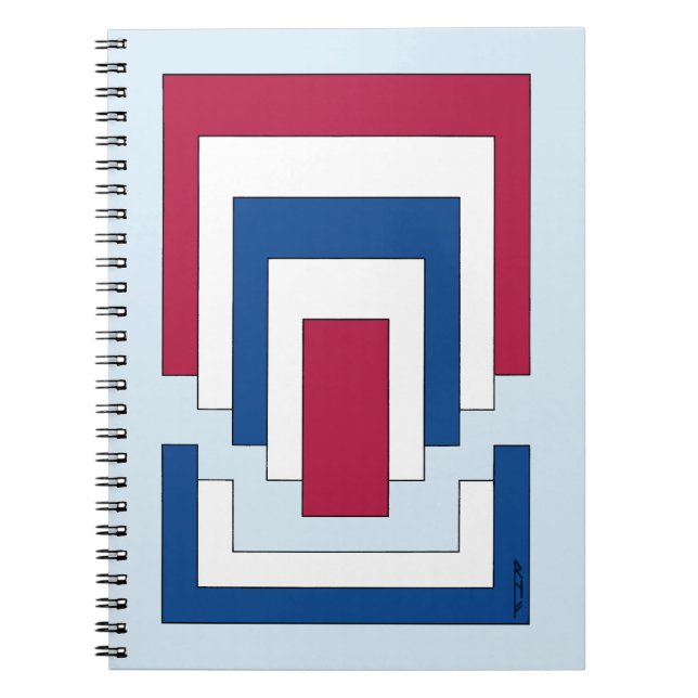 Caderno Espiral Abstrato retângulo em vermelho, branco e azul (Frente)