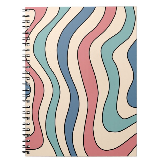 Caderno Espiral Abstrato Retro 70s Marble Blue Groovy Padrão (Frente)