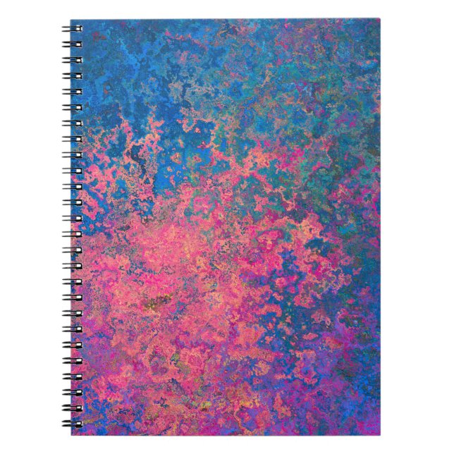 Caderno Espiral Abstrato, Rosa, Púrpura e Azul, Tinta Álcool (Frente)