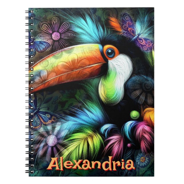 Caderno Espiral Abstrato Toucan Whimsical Personalizado (Frente)
