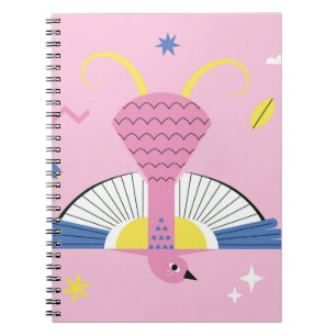 Caderno Espiral Abstrato Tropical Bird: A Vintagem Brilhante.