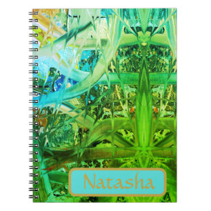 Caderno Espiral Abstrato Verde e Azuis Thorns