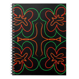 Caderno Espiral Abstrato verde e design de flores laranja