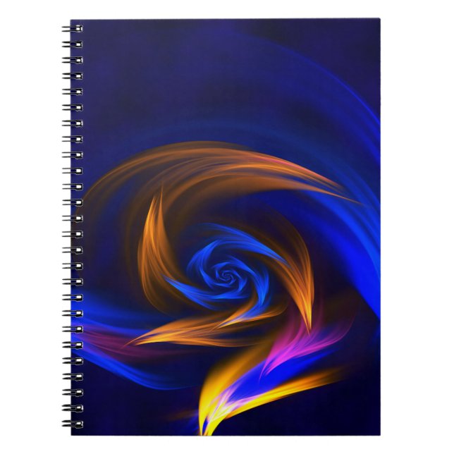 Caderno Espiral Abstrato Vortex Forma Azul Laranja (Frente)