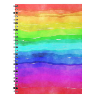 Caderno Espiral Abstrato Watercolor Stripes Pintado Arco-Íris
