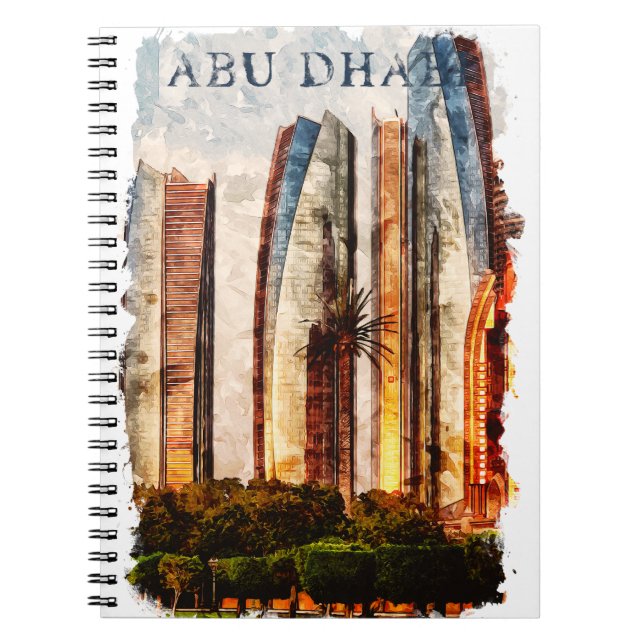 Caderno Espiral Abu Dhabi UAE Watercolor Skyline (Frente)