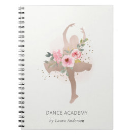 Caderno Espiral Academia de Dançarinas Florais Dourada Blush Rosa