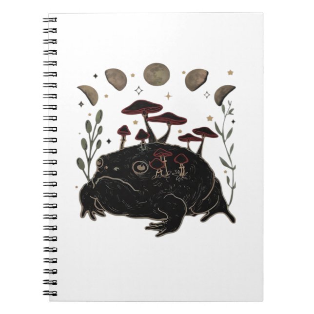 Caderno Espiral Academia Lua Witchy Goblincore Estética Sapo Cla (Frente)