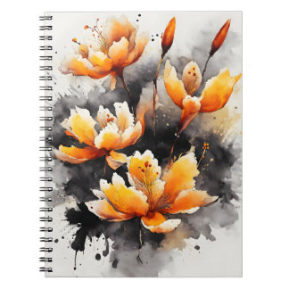 Caderno Espiral Açafrão - Flores aquarela