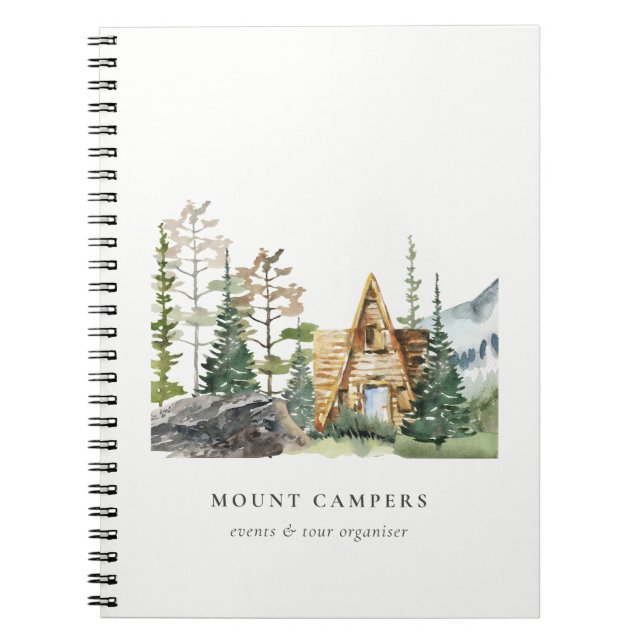 Caderno Espiral Acampamento Rustic Pine Woods Watercolor (Frente)