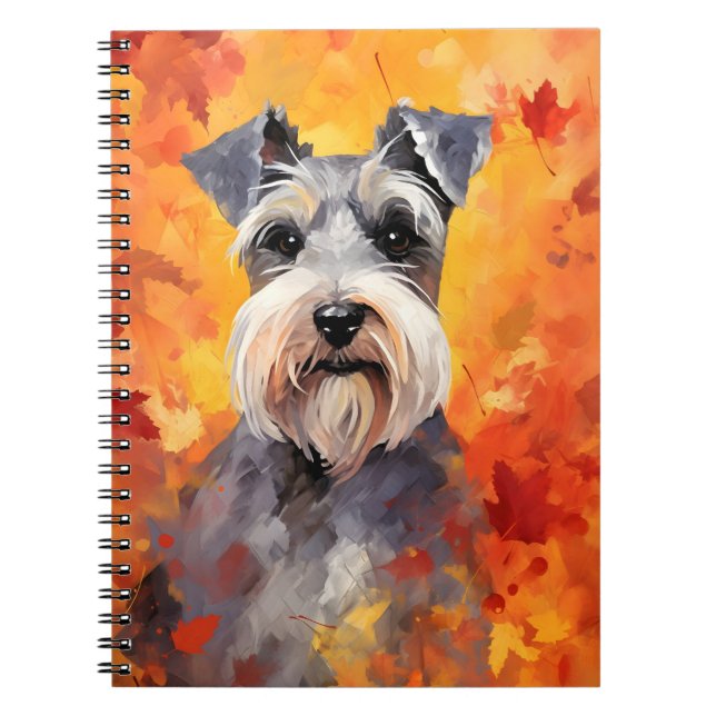 Caderno Espiral Ação de Graças de Miniatura Schnauzer Autumn (Frente)