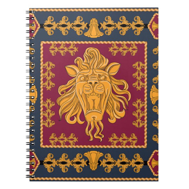 Caderno Espiral Acarpo da cabeça do leão: ouro. (Frente)