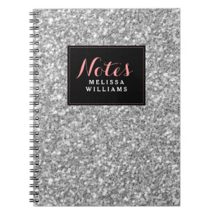 Caderno Espiral Acentos de prata do preto da textura do brilho
