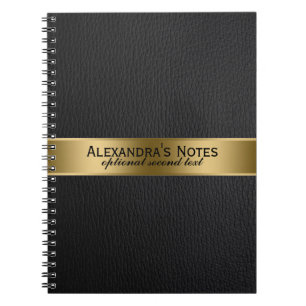 Caderno Espiral Acentos pretos do ouro do olhar do couro do falso
