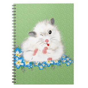 Caderno Espiral Acessórios de hamster sírio branco e bonito, polca