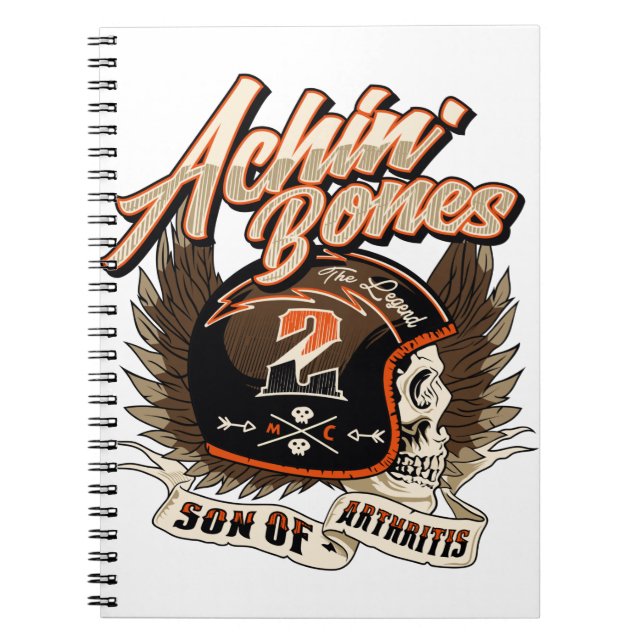 Caderno Espiral Achin Bones | Retro de motociclo Biker (Frente)