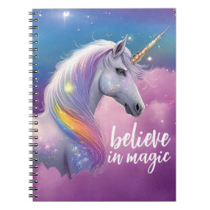 Caderno Espiral Acredite em magia brilhante Unicorn fantasia cósmi
