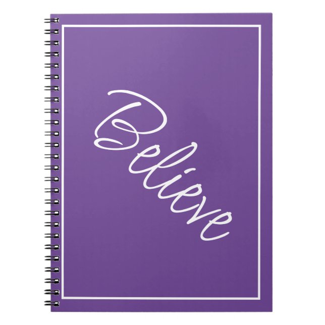 Caderno Espiral "Acredite" Frase Grape Roxo Fundo (Frente)