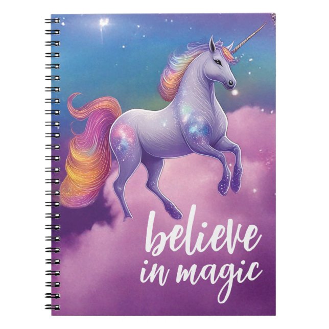 Caderno Espiral Acredite na magia Sparkly Unicorn Cosmic Fantasy (Frente)