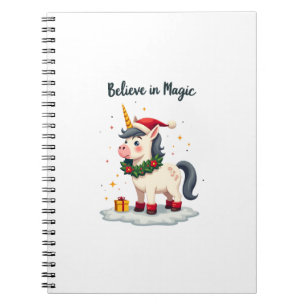 Caderno Espiral Acredite no Unicórnio Festivo Mágico vestindo um N