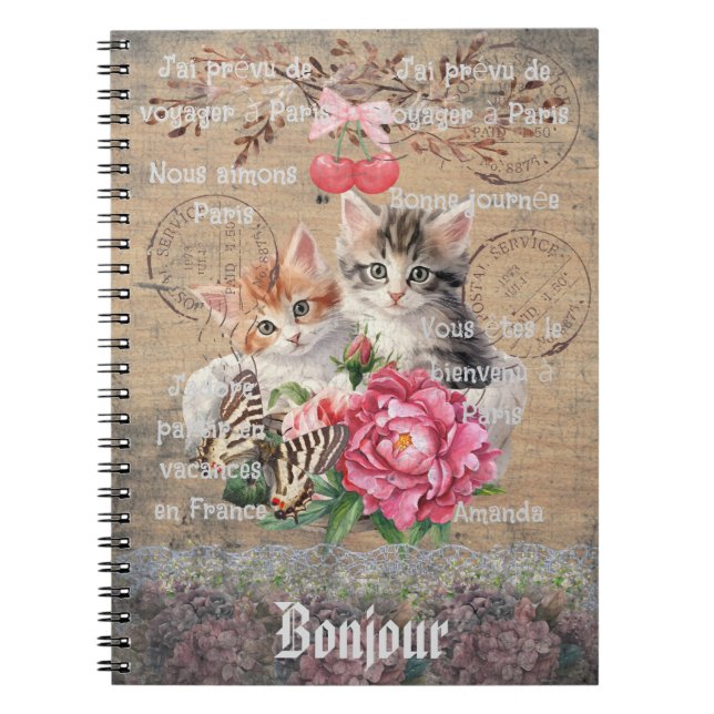 Caderno Espiral Add your name rustic grunge artwork French words (Frente)