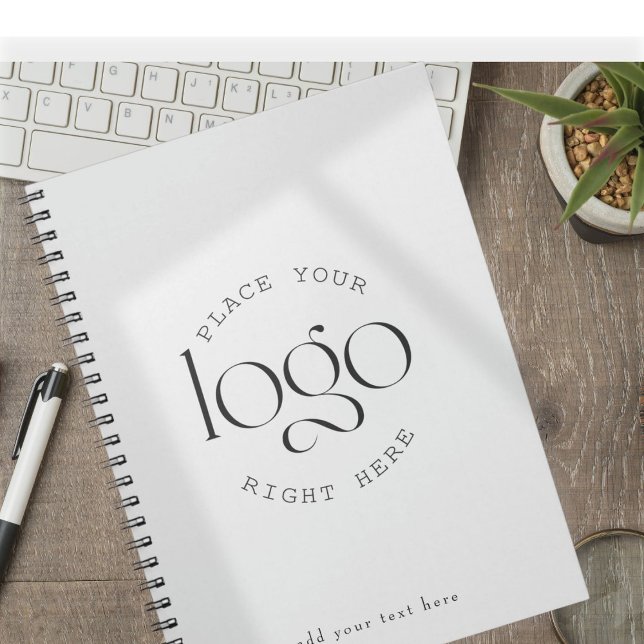 Caderno Espiral Add Your Own Custom Business Logo Modern White (clean modern personalized journal with custom logo and text for business and office use)