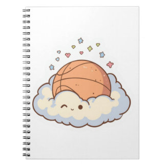 Caderno Espiral Adesivo de Basquetebol Kawaii Fofo em Nuvem Estéti