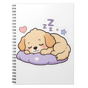 Caderno Espiral Adesivo de Cachorro Dormindo Fofo – Kawaii Puppy P