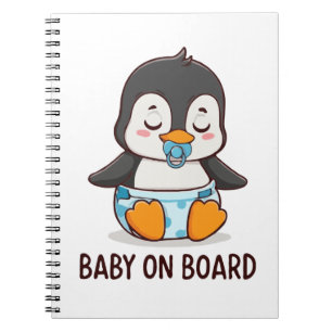 Caderno Espiral Adesivo de Carro de Pinguim de Desenho Animado Fof