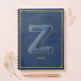 Caderno Espiral Adesivo de Letra Z Monograma Costurado Falso em De
