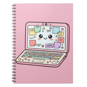 Caderno Espiral Adesivo de Vibrações de Estudo de Laptop Pastel Ka