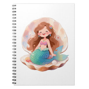 Caderno Espiral Adesivo Estético de Sereia Fofa Menina do Oceano P