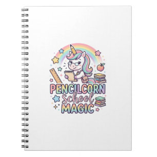Caderno Espiral Adesivo Mágico Adorável Escola Lápis de Unicórnio