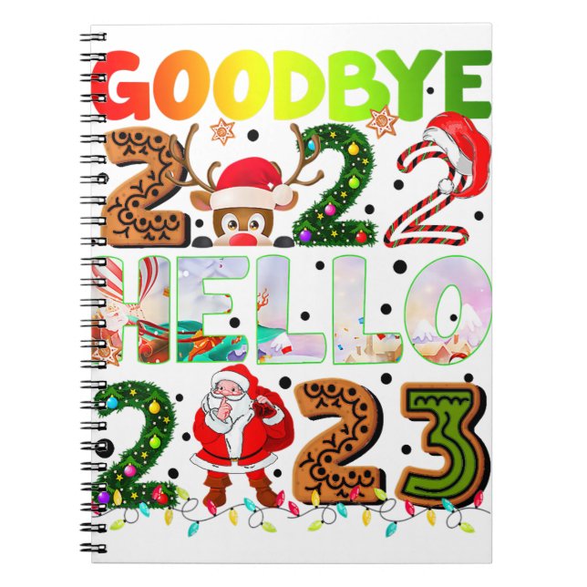 Caderno Espiral Adeus 2022 Alô 2023 Cute Santa Claus Reindeer (Frente)