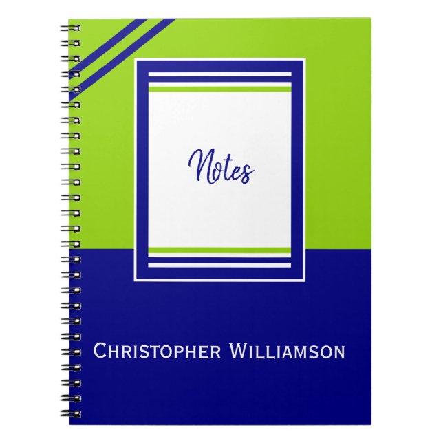 Caderno Espiral Adicionar faixas de nome azul e verde (Frente)