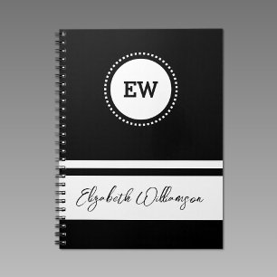 Caderno Espiral Adicionar iniciais e nome branco e preto