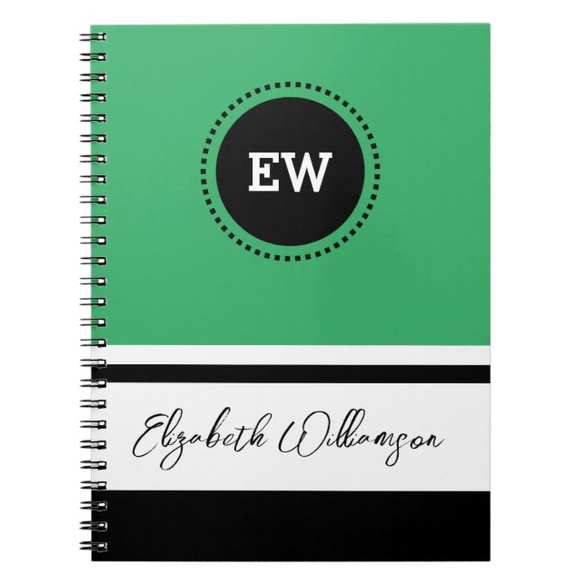 Caderno Espiral Adicionar iniciais e nome verde e preto (Frente)