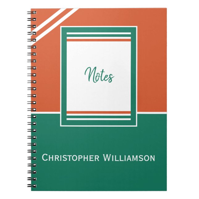 Caderno Espiral Adicionar listras de nome laranja e verde (Frente)