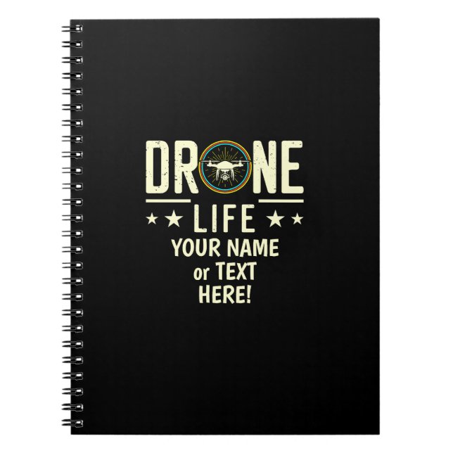 Caderno Espiral Adicionar Nome, Alterar Texto, Vida do Drone (Frente)