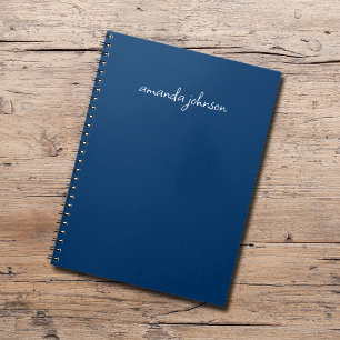 Caderno Espiral Adicionar Nome de Cheio Mínimo Monograma Marinho E